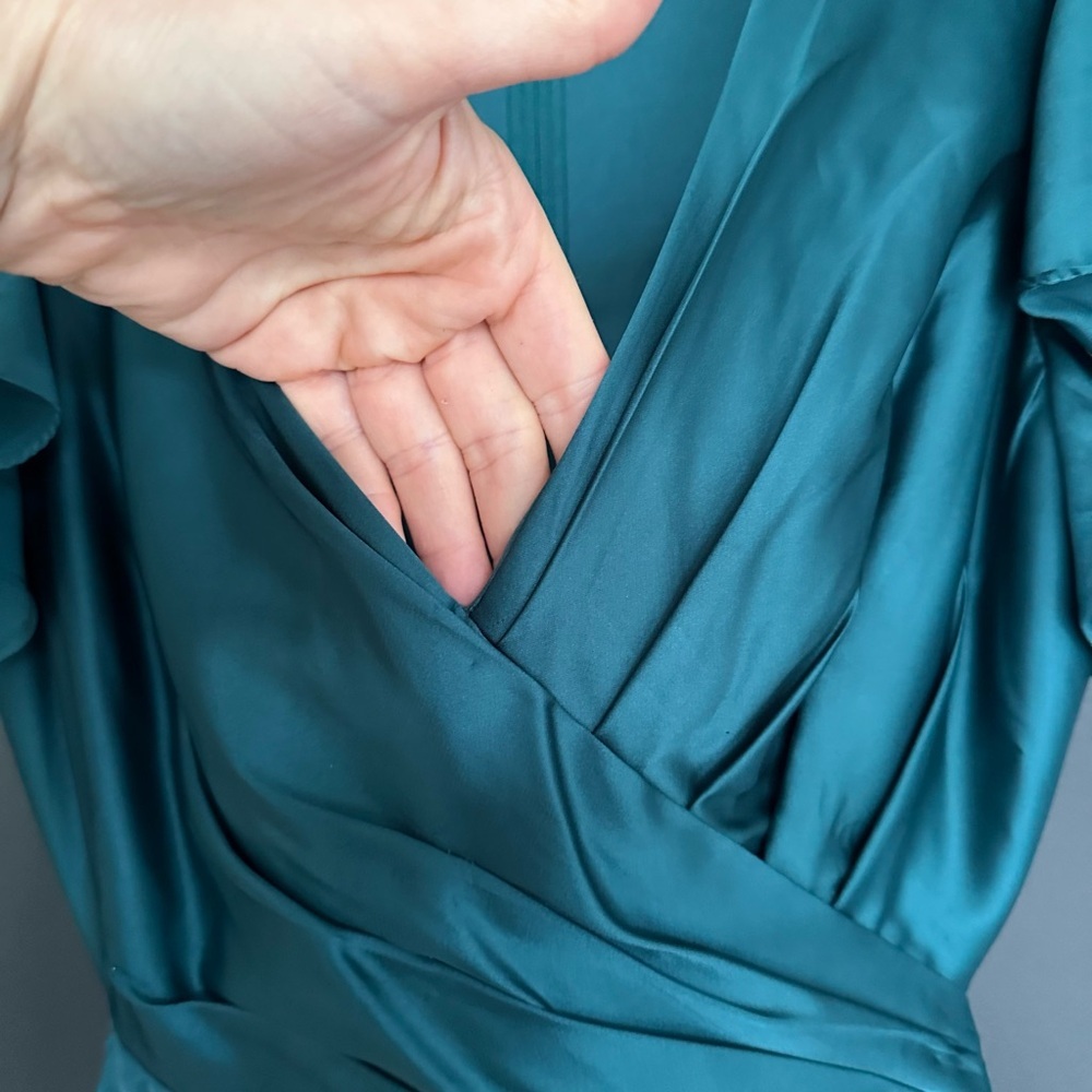 NWT | Mac Duggal | 49529 | Teal Ruffle High Low Asymmetric Dress - Picture 6 of 9